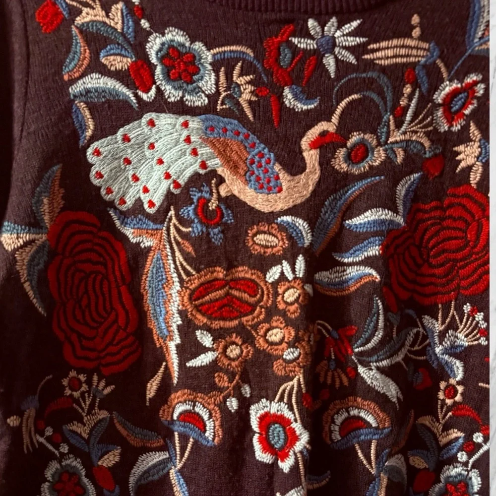 Johnny Was Biya Embroidered Sweater Women's Top Small Peacocks & Turtles - Picture 3 of 8